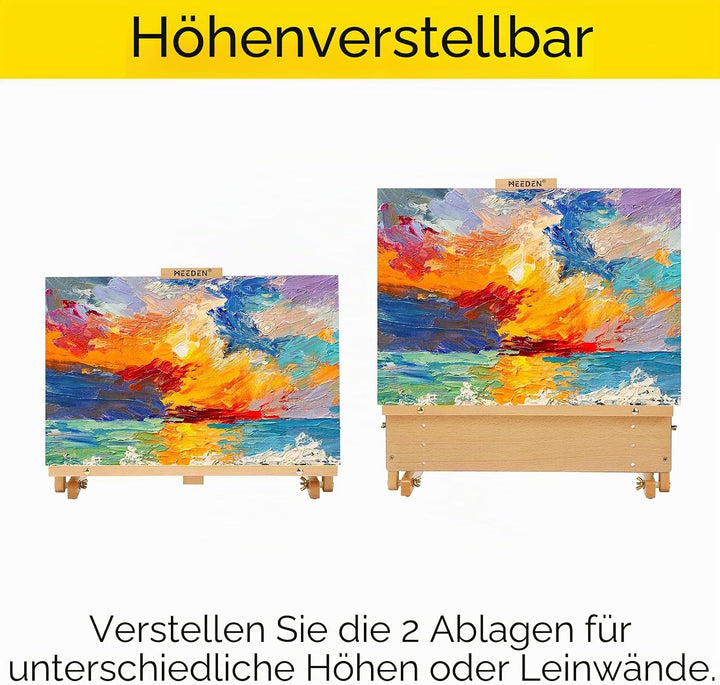 MEEDEN Grosses Zeichenbrett Staffelei, massives Buchenholz, H-Rahmen, verstellbare Staffelei für Kün