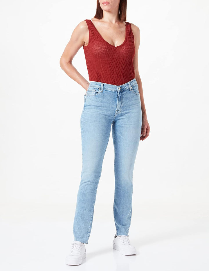 7 For All Mankind Damen Hw Skinny Slim Illusion with Raw Cut Jeans 31W / 31L Light Blue, 31W / 31L L