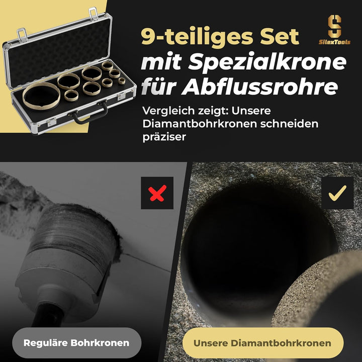 Profi Diamant Fliesenbohrer Set - 9 teilig [20|25|32|35|40|50|60|68|110mm] mit Bohrkronen, 68mm Stec