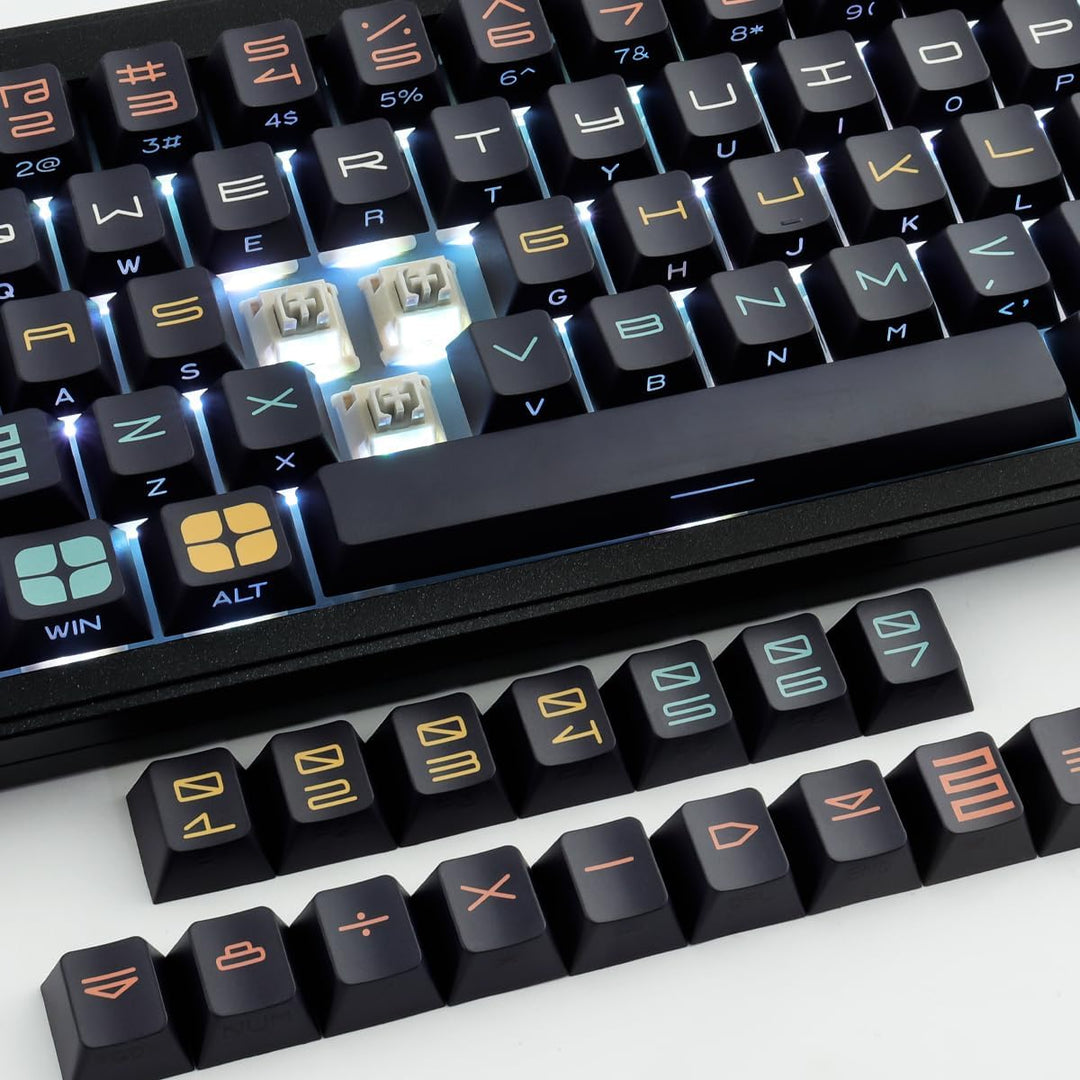 PBT Keycaps, 131 Keys Custom Black Expo Keycaps, Shine Through Side Engraved Transparent Keycaps Che