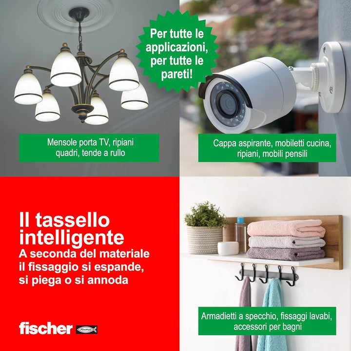 Fischer 100 DUOPOWER Dübel mit Schraube 6 x 30 mm für Vollwand Lochziegel Gipskarton 537646 grau/rot