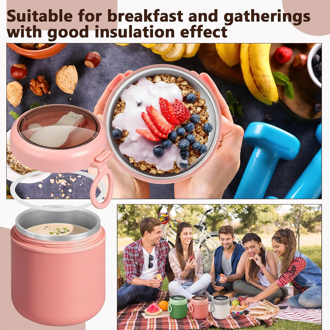 6er Set Thermobehälter für Essen 530ml, Edelstahl Warmhaltebehälter mit Löffel, Auslaufgeschützte Sp