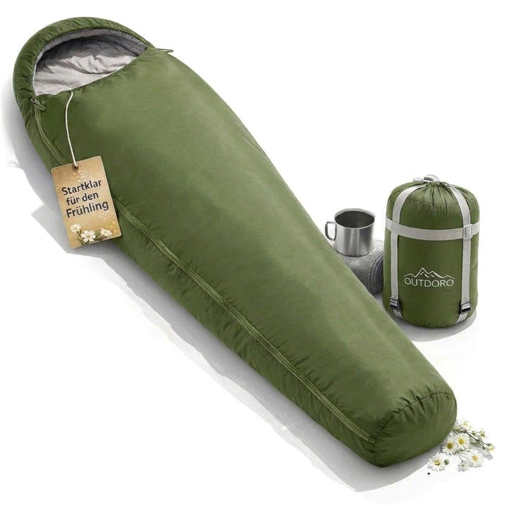 Outdoro ultraleichter Schlafsack 800g - kleines Packmass - leicht, dünn und warm - Idealer Sommersch