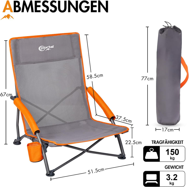 Portal Strandstuhl klappbar leicht Campingstuhl faltbar niedrig atmungsaktives Gewebe Faltstuhl trag
