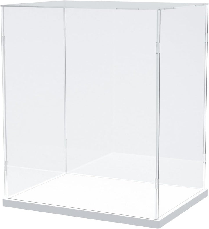 Nynelly Vitrine für Sammler, Vitrine aus Acryl für Figuren, transparente Acrylbox mit weisser Basis,