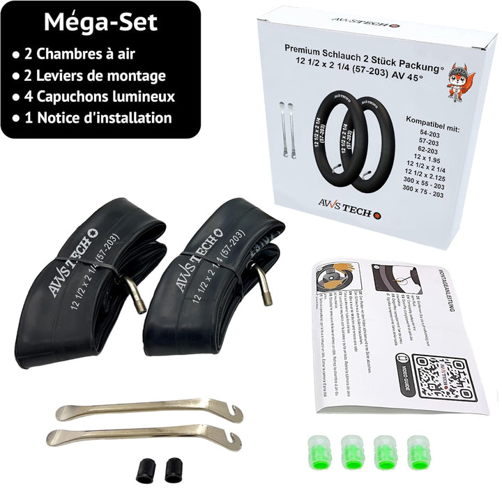 12 1/2 x 2 1/4 57-203 Kinderwagen Schlauch 12 Zoll Mit Winkelventil 45° inkl. Montagehebeln | 2 Stüc