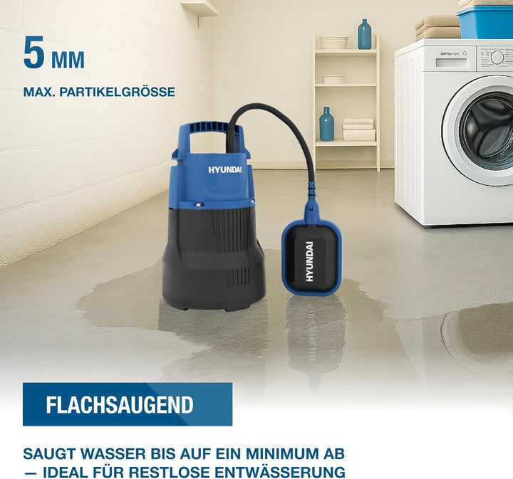 HYUNDAI Klarwasser-Tauchpumpe TP40009C | flachsaugend | 400 W, Fördermenge 9.000 l/h, | Eintauchtief