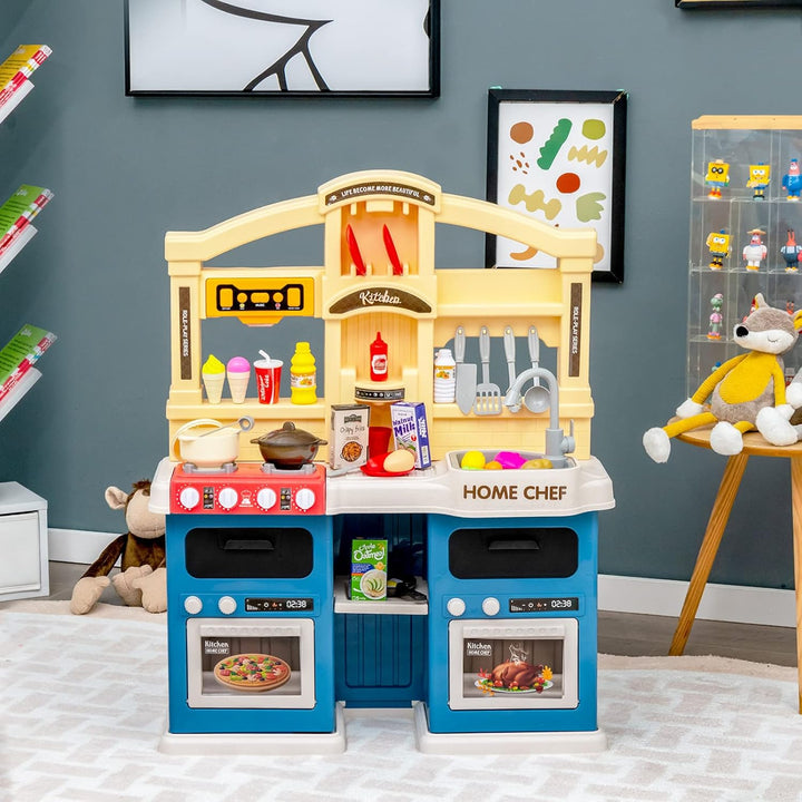 COSTWAY 69 TLG. Kinderküche mit Lichter & Dampf & Musik & Sound, Spielküche inkl. Zubehör, Kinderspi
