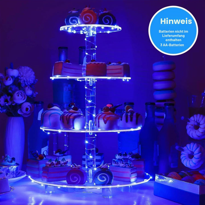 3 Etagen Cupcake Ständer, Blau LED Lichterkette de Tortenständer Acryl für Hochzeit, Party, Geburtst