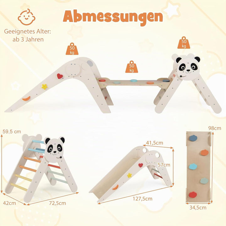 COSTWAY Kletterdreiecke Indoor 3er Set, klappabres Kletterdreieck mit Rutsche, Rampe, Kletterleiter,