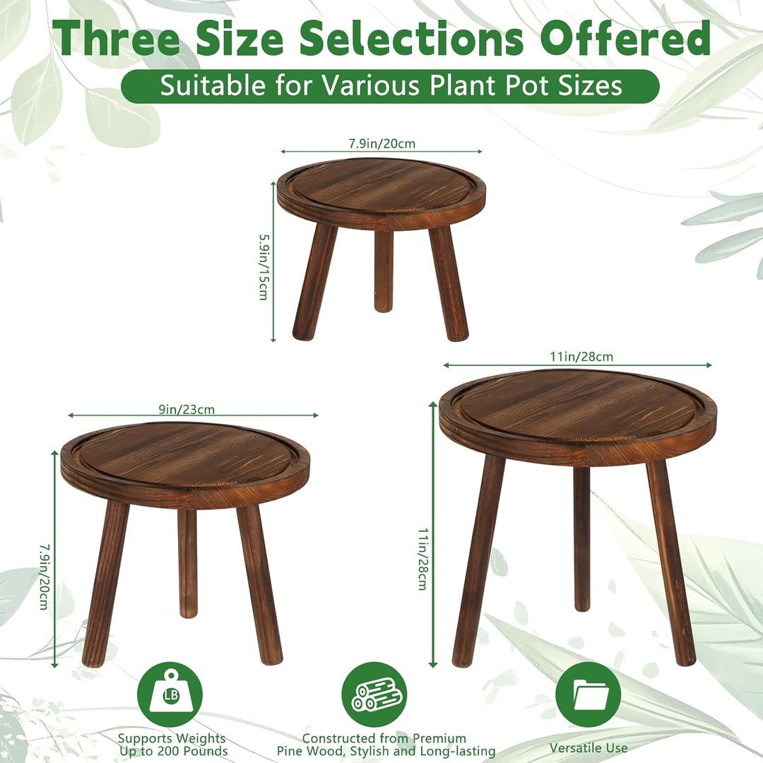 Rainmae Blumenständer 3er Set Ø28/23/20cm Pflanzenständer Pflanzenregal Holz Rund, Stabil & Dekorati