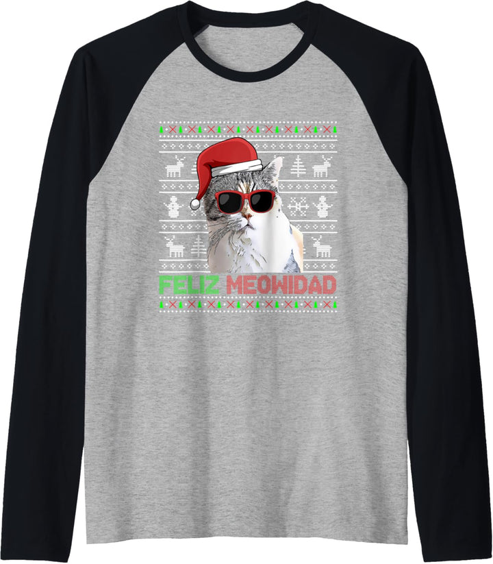 American Wirehair Cat Feliz Meowidad Lustige Weihnachten Raglan