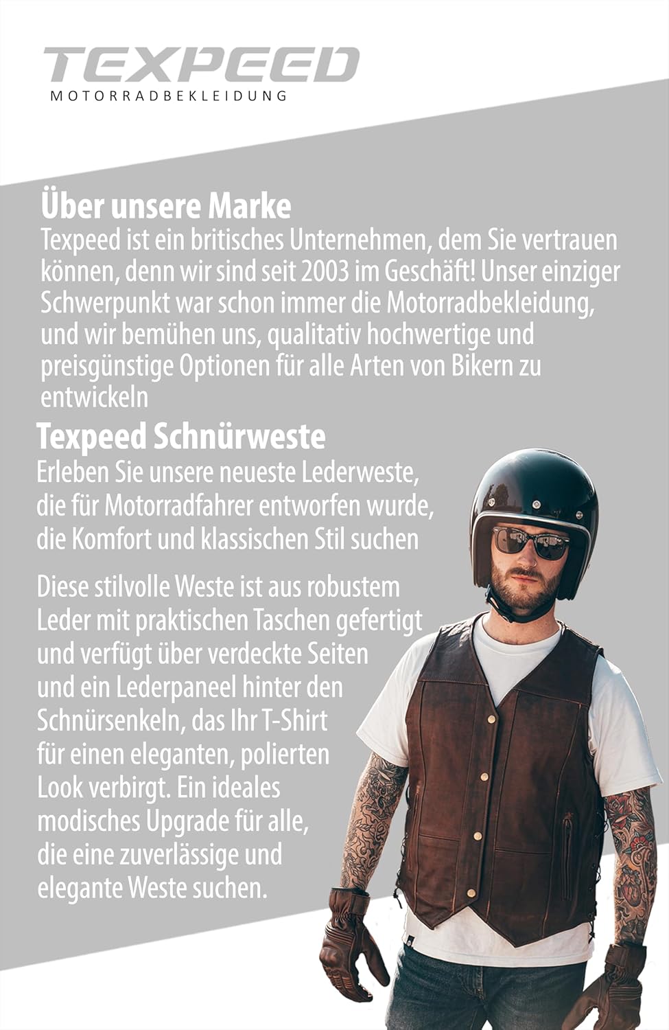 Texpeed motorrad leder weste herren - Chopper biker rocker lederweste - Reissverschlusstaschen mit g