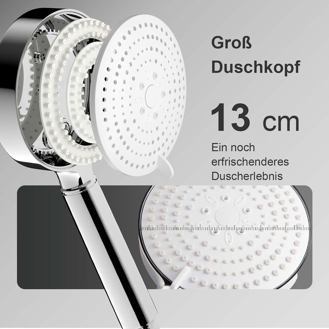 OFFO Duschkopf mit Schlauch 1,6m mit Verdrehschutz, Handbrause mit Filter 6 Strahlarten, Duschkopf G