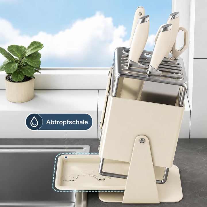 Messerblock Ohne Messer, Messerhalter Drehbar 30°, Knife Block für 10 Messer, mit Auffangschale, für
