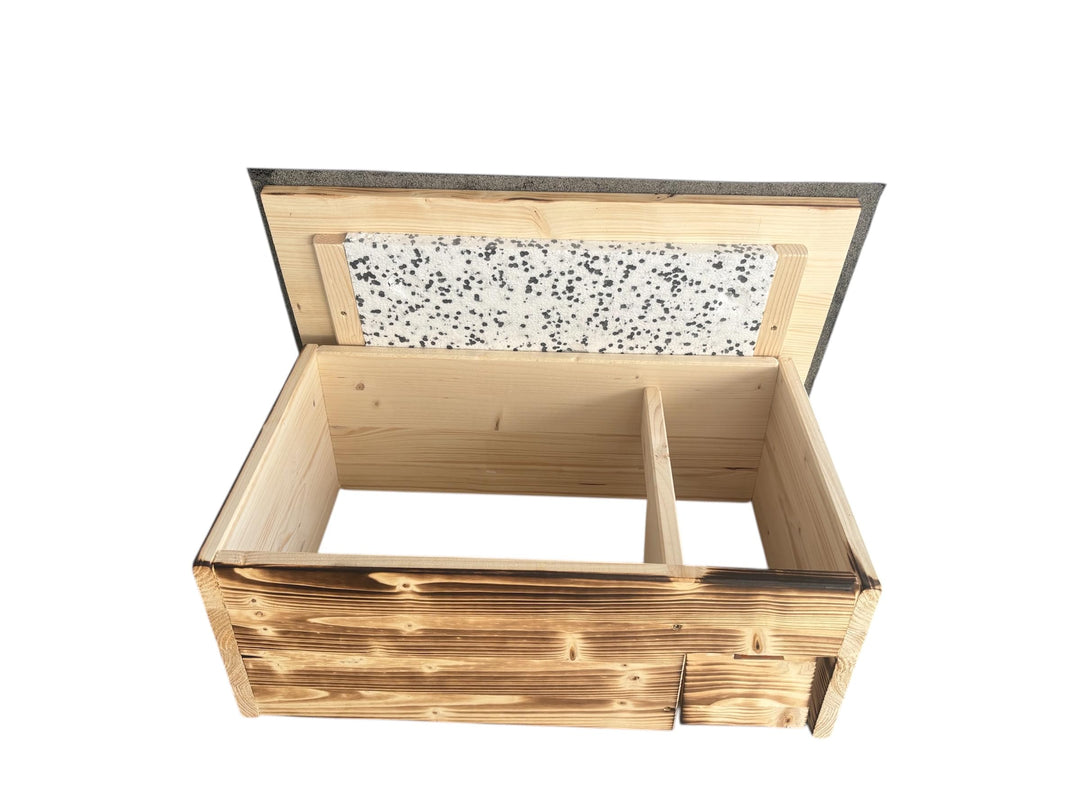 Generisch Igelhaus mit Rattenklappe, 60x40x23 cm, Geflammt mit Dachpappe und Isolierung, Handgeferti