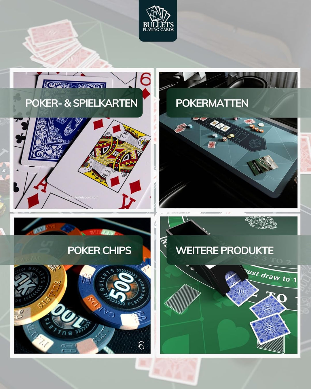 Bullets Playing Cards | Pokerkoffer „Richie“ mit 300 Keramik Pokerchips 10g | Pokerset mit Karten, W