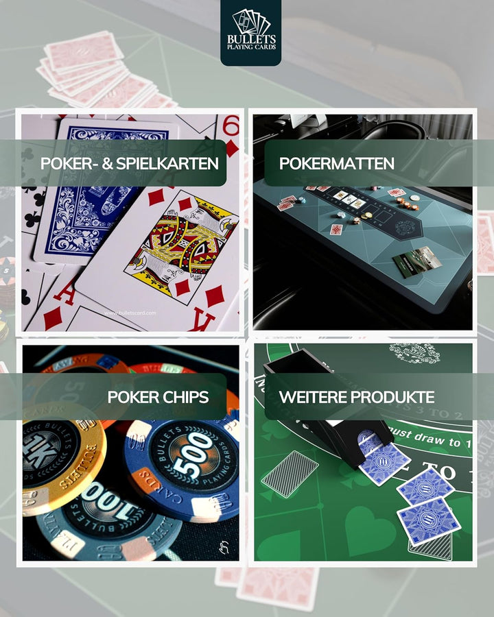 Bullets Playing Cards | Pokerkoffer „Richie“ mit 300 Keramik Pokerchips 10g | Pokerset mit Karten, W