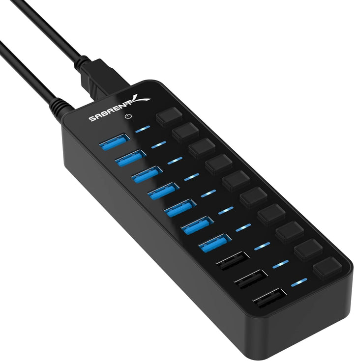 SABRENT USB Hub aktiv 3.2 gen1 + netzteil 60W 10port (7 USB hub 3.2 + 3 USB 2) USB Adapter mehrfach
