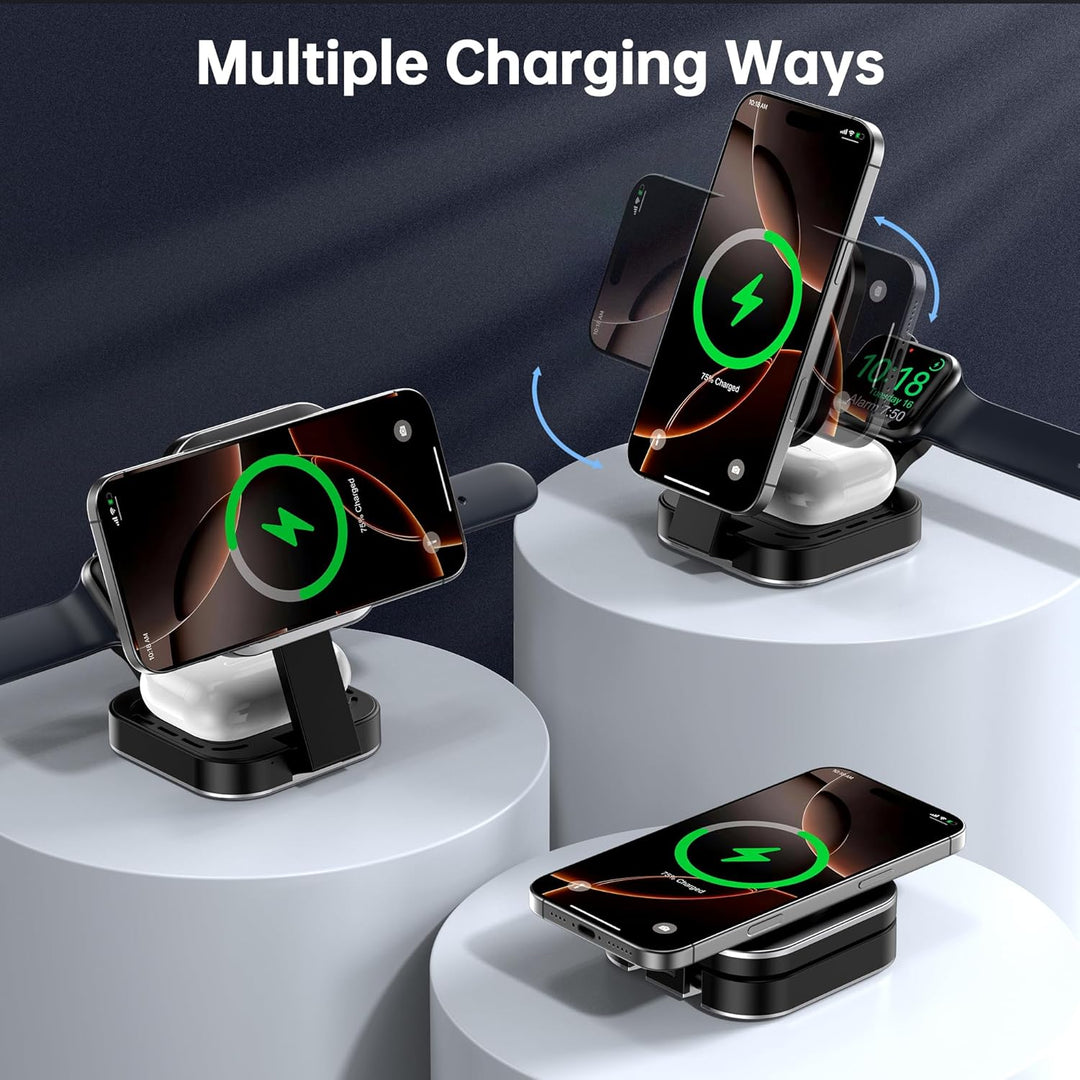 3 in 1 induktive Ladestation für Apple-Geräte, Faltbarer 3 in 1 kabelloses Ladegerät für Magsafe für