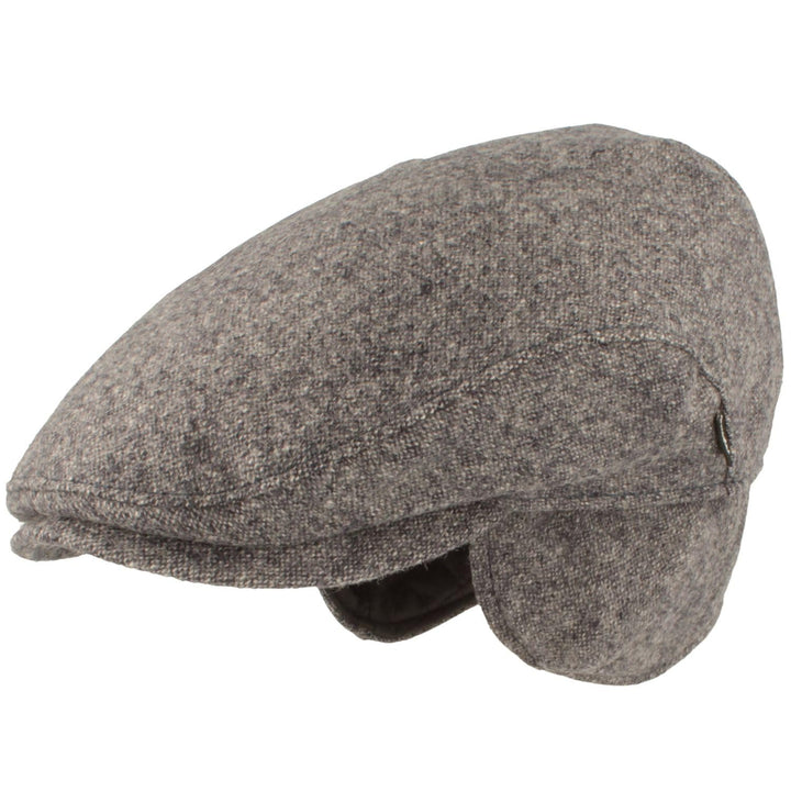 Breiter Herren Winter Schiebermütze mit Ohrenklappen Flatcap Schirmmütze 100% Wolle mit ausklappbare