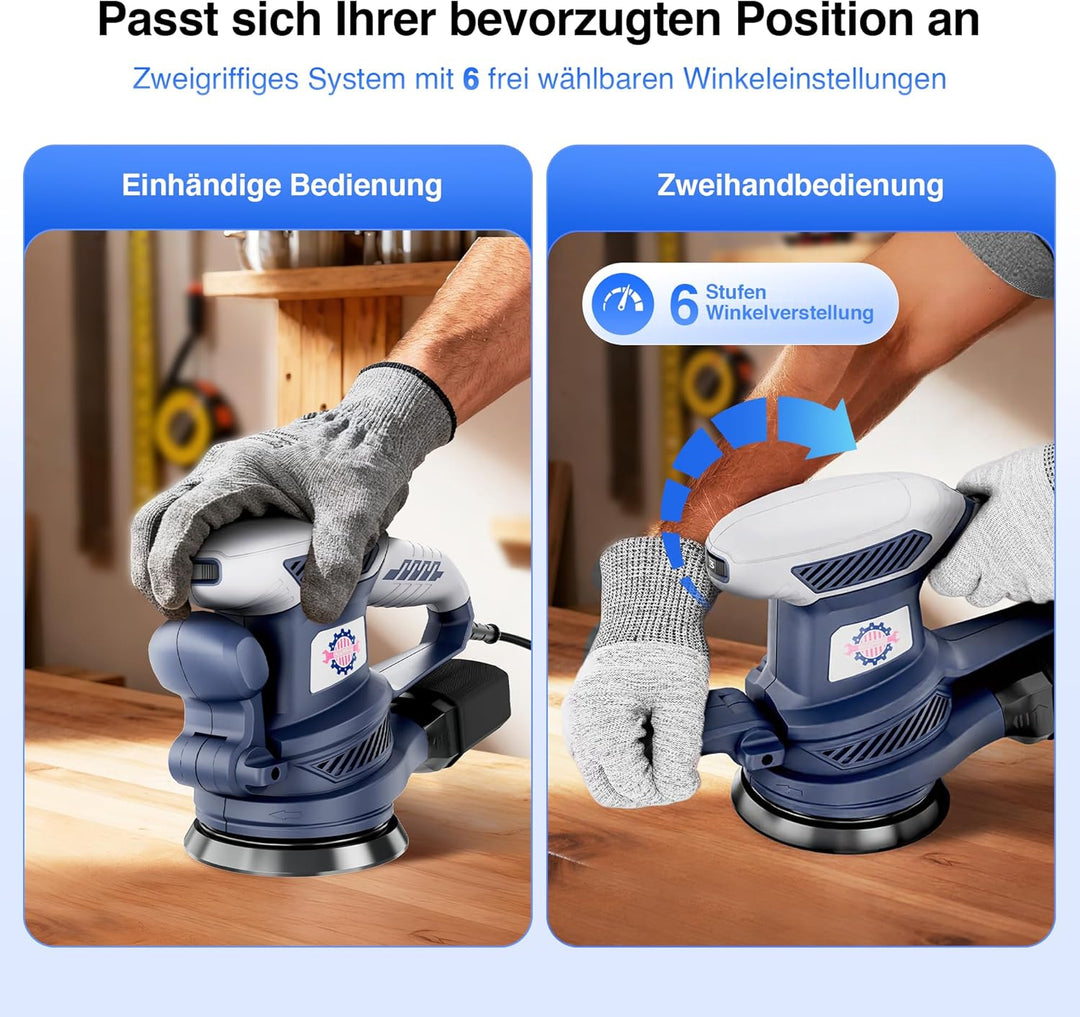Exzenterschleifer 450W mit Bremse, 125mm Schleifmaschine für Holz mit Staubabsaugung, Schleifmaschin