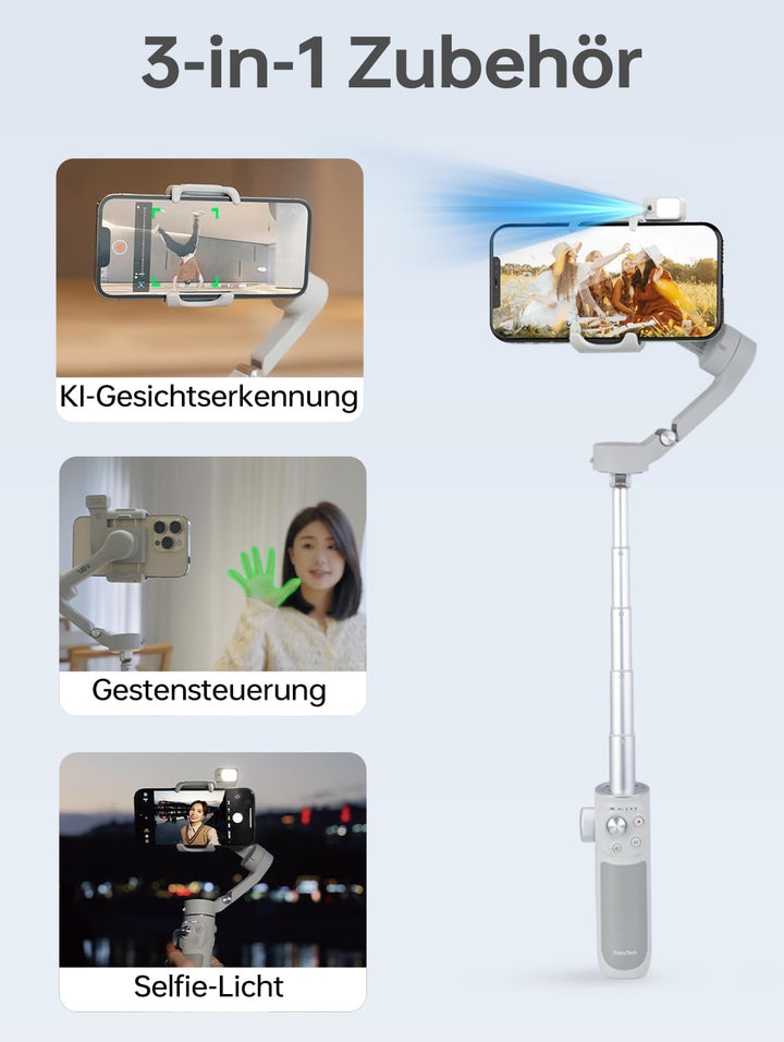 FeiyuTech VB4 Kit Smartphone Gimbal Stabilisator mit KI-Tracking & Fülllicht, Integriertem 21,6 cm A