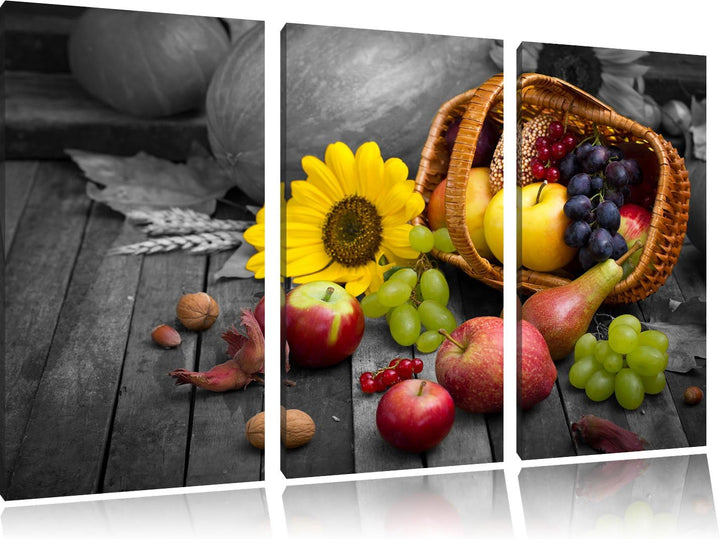 Pixxprint Herbstlicher Obstkorb als Leinwandbild/Grösse: 3 Teilig (120x80 cm) cm/Wandbild/Kunstdruck