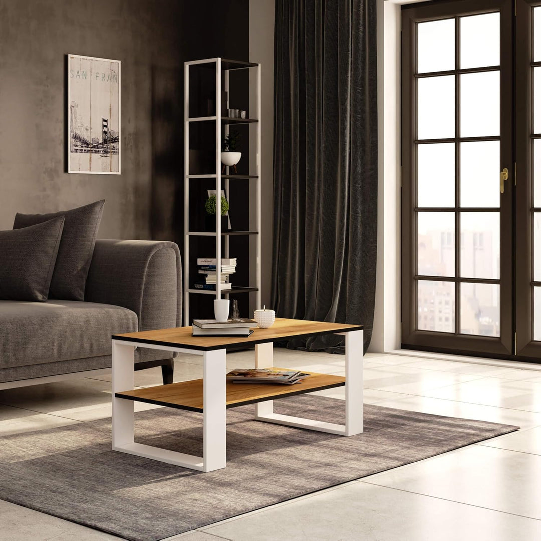 AKORD Couchtisch Holz Alex mit einem Regal, 92x45x53cm, Für Wohnzimmer, Schlafzimmer Schrank, Minima