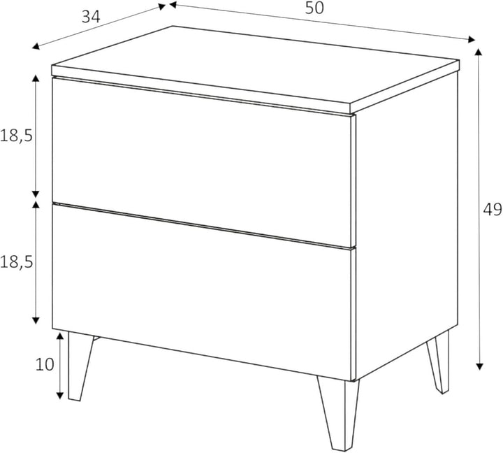 Dmora - Nachttisch Nashville, Nachttisch mit 2 Schubladen, Nachttisch, Niedrige Kommode für Schlafzi