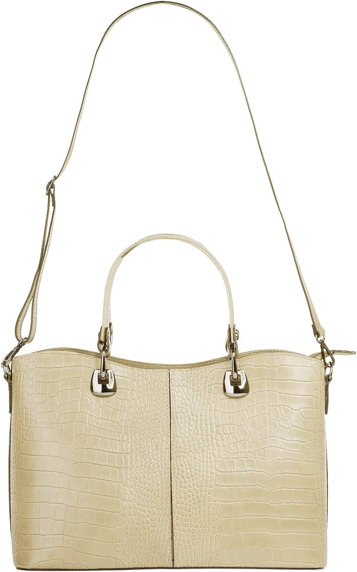 Handtasche Echt Leder Damen 021168 Made in Italy, Smartphonefach, Damenhandtasche im Kroko-Design, U