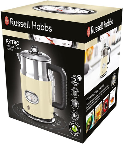 Russell Hobbs Retro Vintage Cream Wasserkocher + Toaster Wasserkocher + Toaster Set, Wasserkocher +