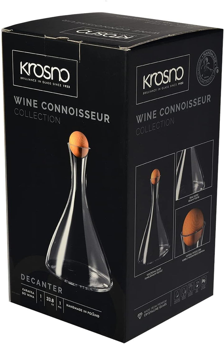 KROSNO Weinkaraffe, 1000 ml, Avant-Garde Kollektion | Glaskaraffe mit Deckel für Rotwein und Weisswe