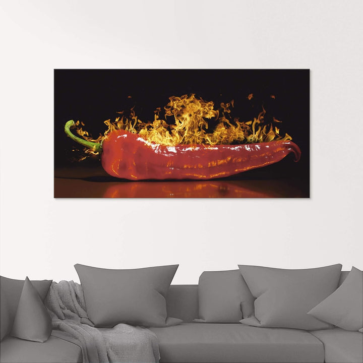 ARTland Glasbilder Wandbild Glas Bild einteilig 100x50 cm Querformat Essen Gewürze Chili Feuer Peper