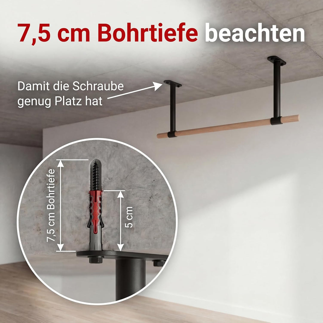 Klimmzugstange Decke - stilvolle Pull Up Bar aus Holz zur festen Deckenmontage - platzsparendes Desi