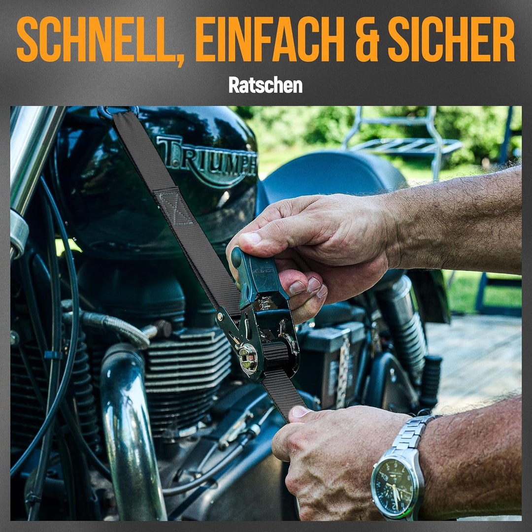 FORTEM Spanngurte - 1043 kg Bruchfestigkeit, 4 x 4,57 m Mit Ratsche - 4 Weiche Zurrschlaufen, Zurrgu