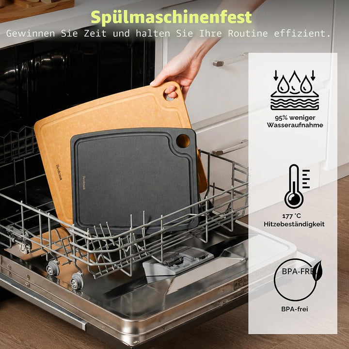 Schneidebrett aus Holzfaser für die Küche, Spülmaschinenfest, mit Saftrille, BPA-frei, Langlebiges,
