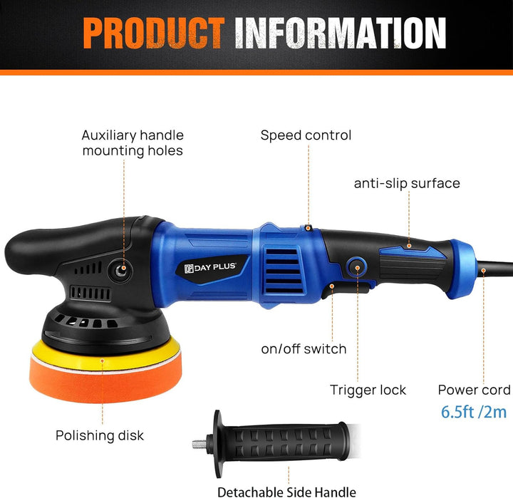 920W Dual Action Poliermaschine 120mm Random Orbital Polierer mit 6 Geschwindigkeiten, 2m Netzkabel,