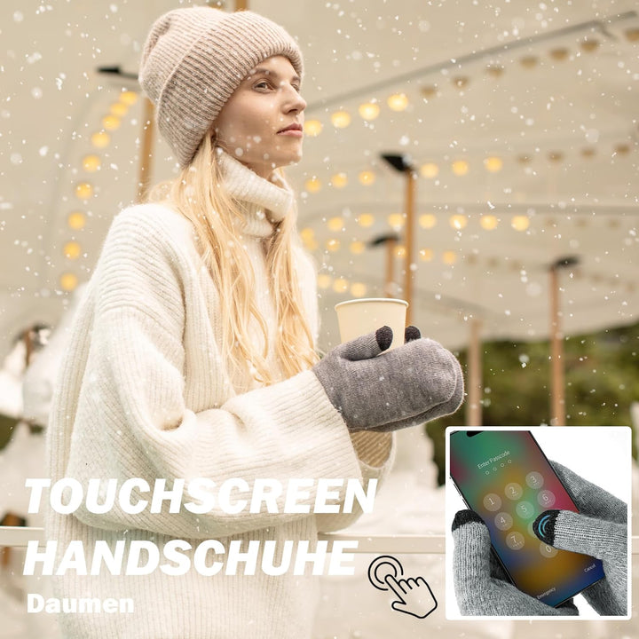 Alpaka Wolle Dicke Fäustlinge Damen Sehr Warme Doppellagige Winddichte Manschette Touchscreen Weiche