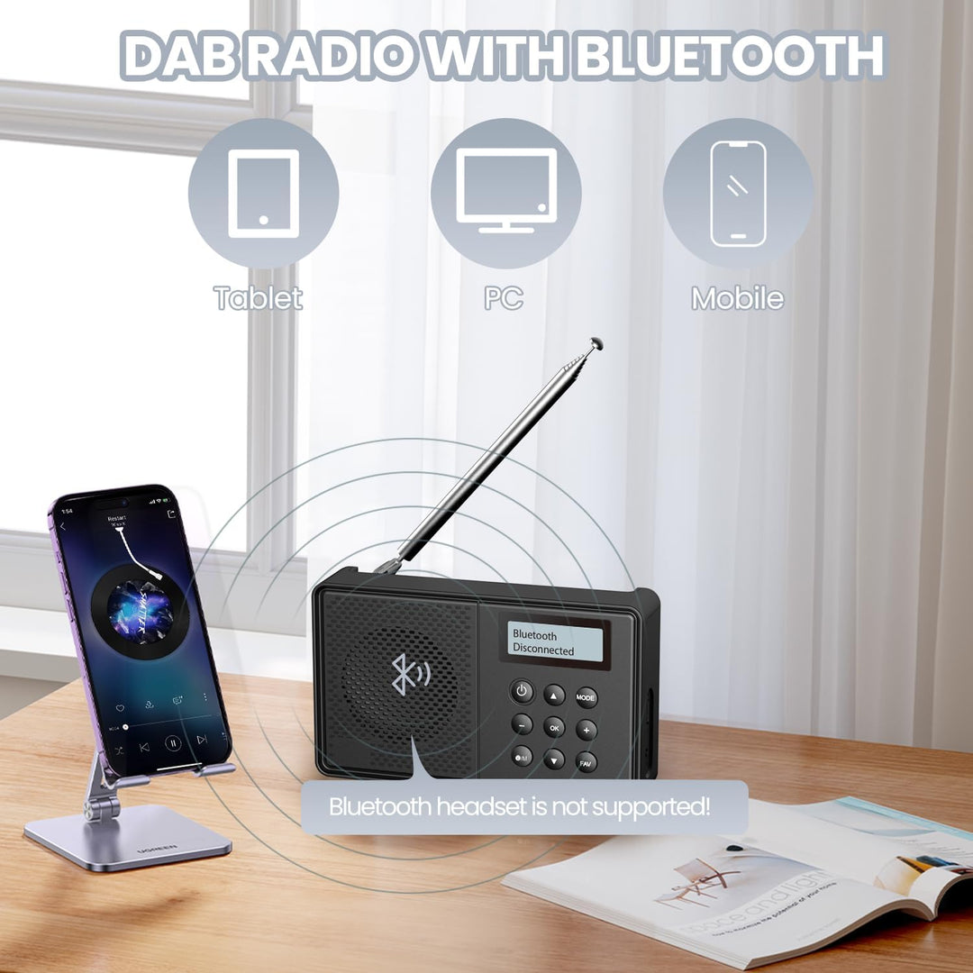 Arafuna DAB/DAB+ und UKW Radio, DAB Plus Radio mit Bluetooth, Küchenradio mit Kabel oder Akkubetrieb