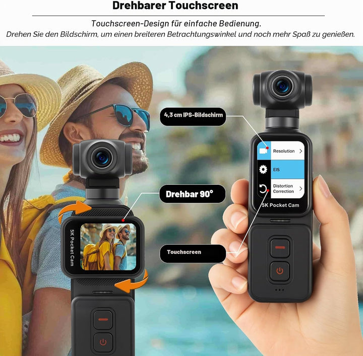 ydi 5K Bodycam Vlog Kamera mit Touchscreen, Körperkamera POV WLAN Pocket Action Cam mit Elektrisch 2
