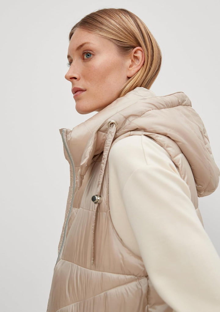 Comma Lange Steppweste mit Kapuze 40 8143 Beige, 40 8143 Beige