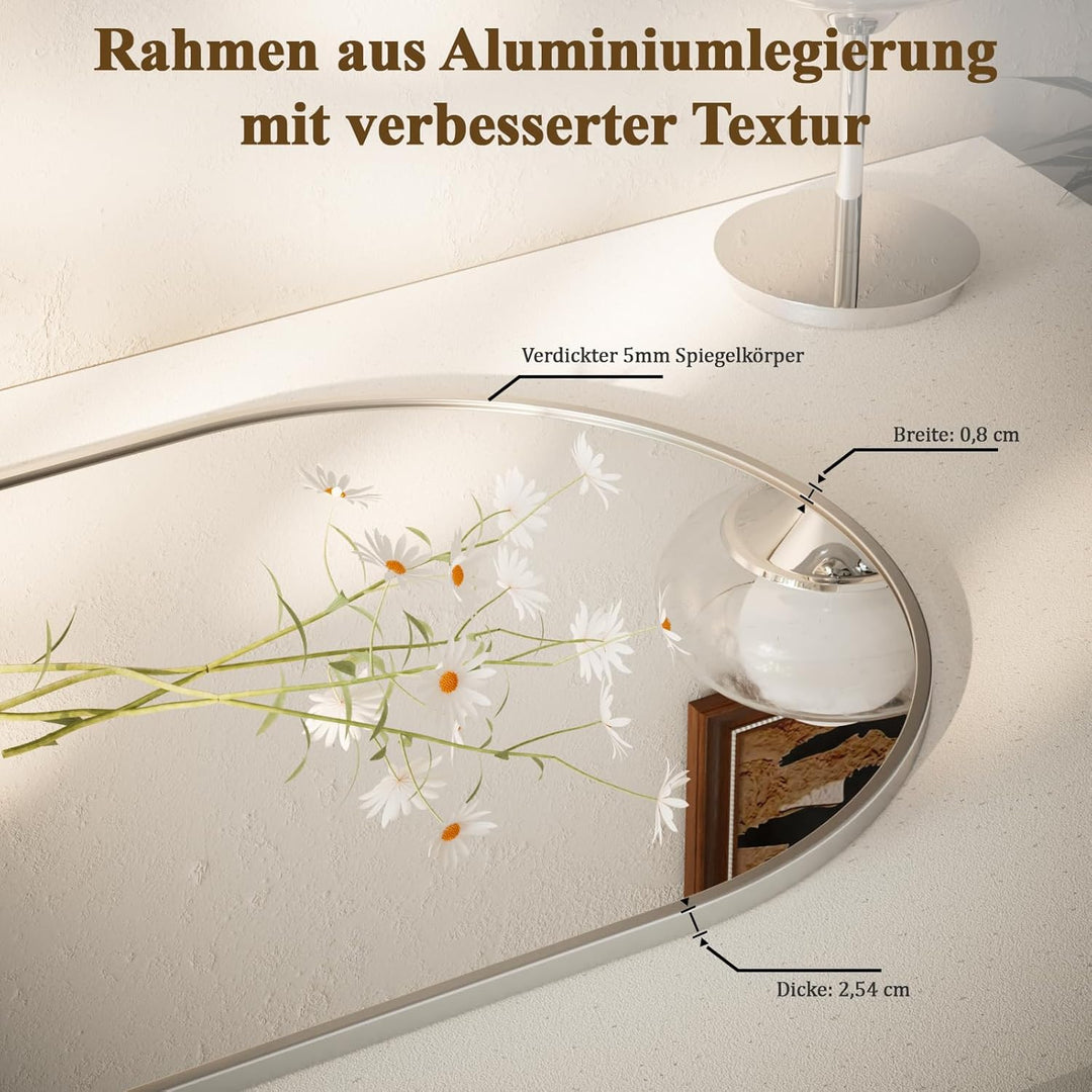 Koonmi Spiegel Silber 51×76cm Dekorative Wandspiegel Bogen Halbkreisförmig Spiegel, Silber Wandspieg