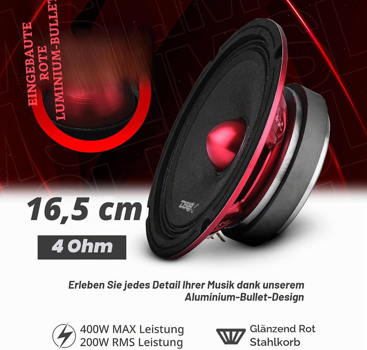 PRO 6” Midrange Loudspeaker With Bullet 500 Watts 4-ohm Schlank 4 Ohm 16,5 cm, Schlank 4 Ohm 16,5 cm
