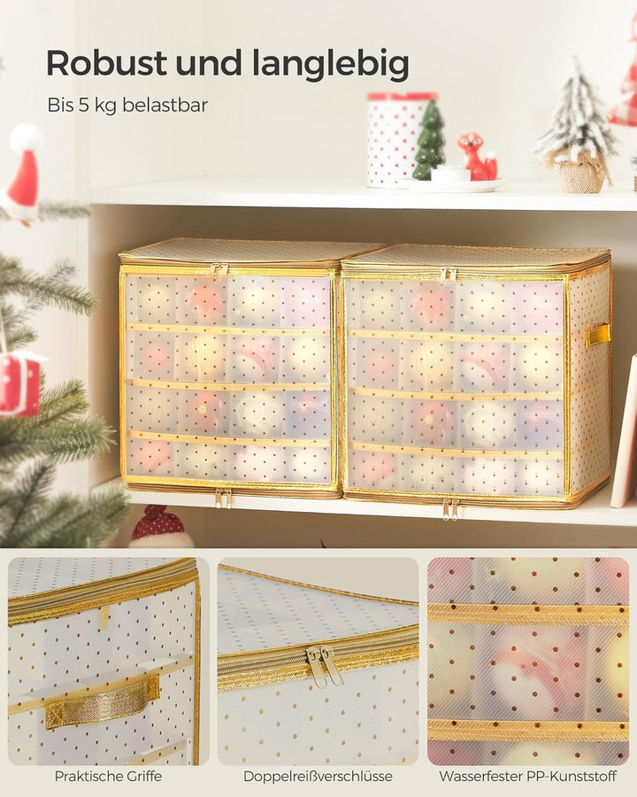 SONGMICS Aufbewahrungsbox für Weihnachtskugeln, Weihnachtskugeln Aufbewahrung, 64 Fächer je 7,6 cm,