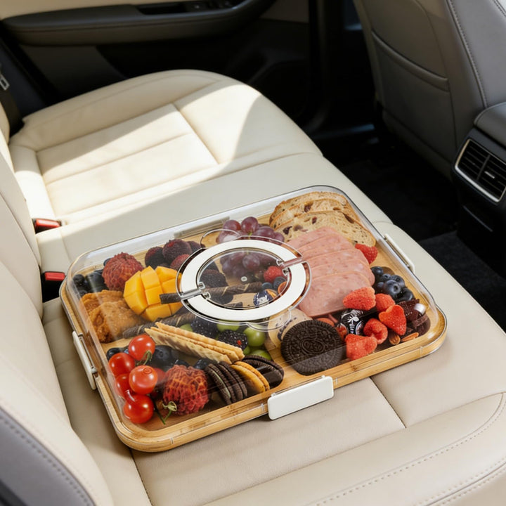 Charcuterie-Bretter mit Deckel und Griff, tragbares Bambus-Käsebrett mit 6 Fächern, Serviertablett f