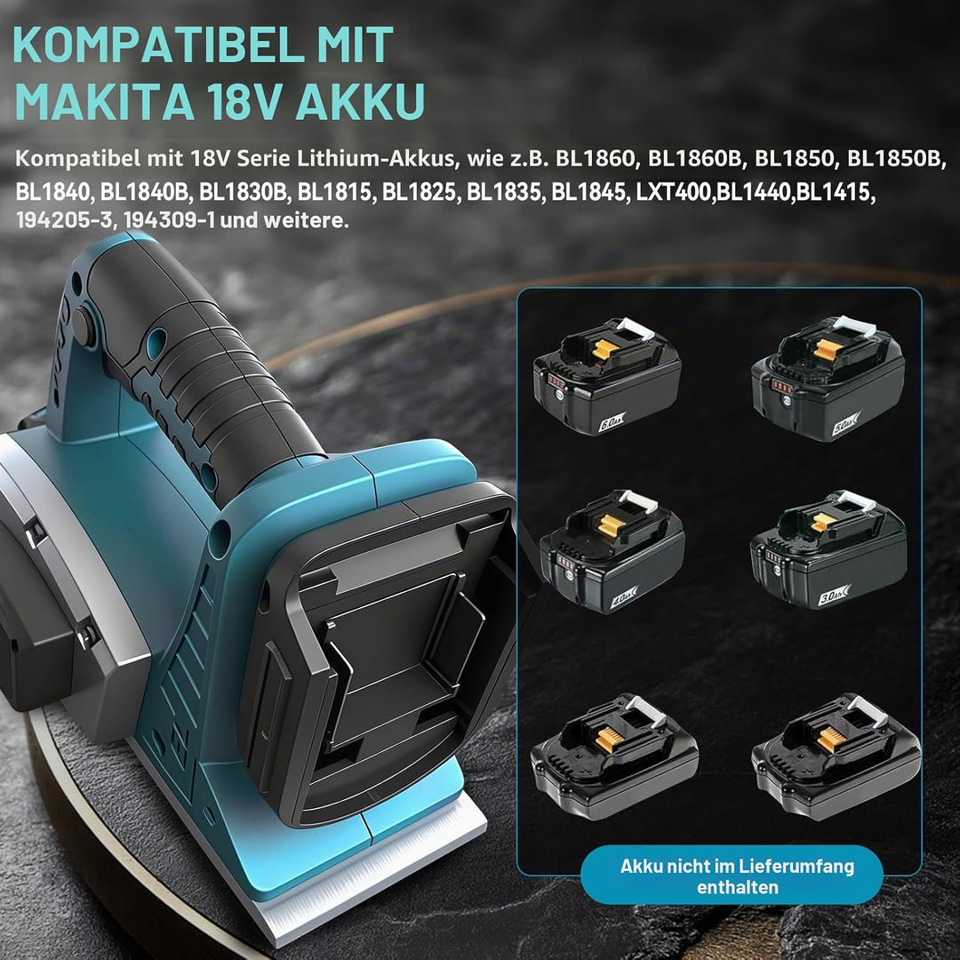 Kabellose elektrische Hand-Planer kompatibel mit Makita 18V Batterie, 15000RPM bürstenlose Power Hol