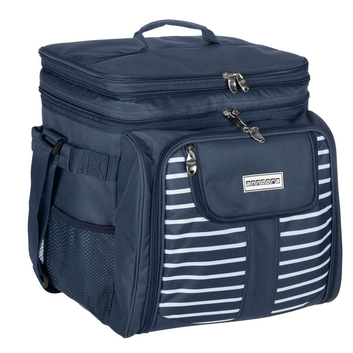 anndora Picknicktasche blau weiss Kühltasche inkl. Zubehör 4 Personen 29 Teile Navy Blau Weiss, Navy