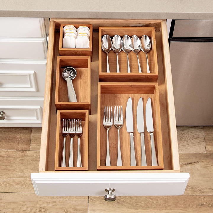 Seville Classics Bambus Premium Organizer Aufbewahrungskörbe für Küche, Besteck, Speisekammer, Schra