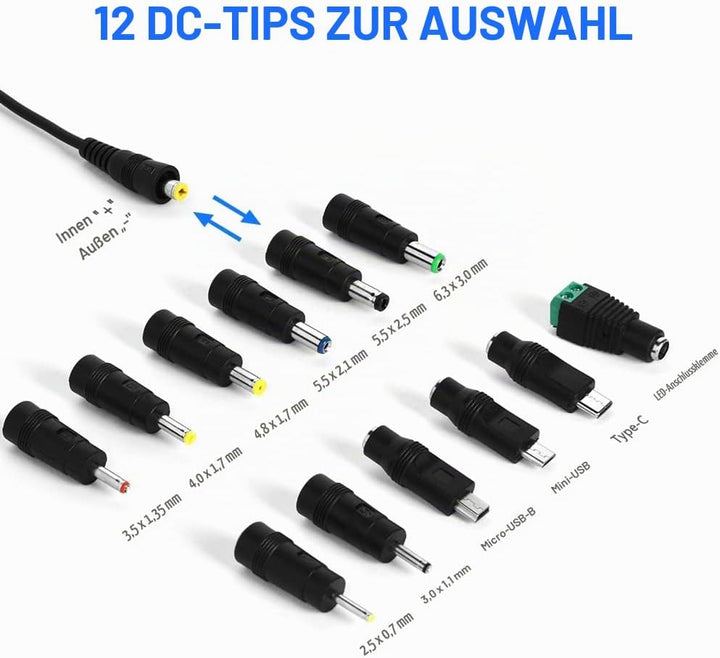 AXFEE Universal AC Adapter 12V 2A Netzteil AC220V zu DC12V, 3000mA Max Leistungstreiber 5,5mm, Multi